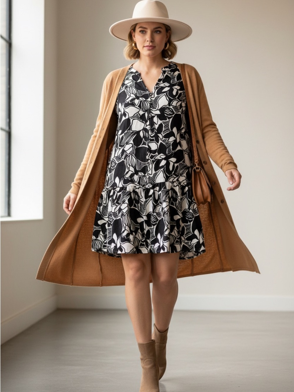 Fred David Black & White Floral Sleeveless Mini Dress